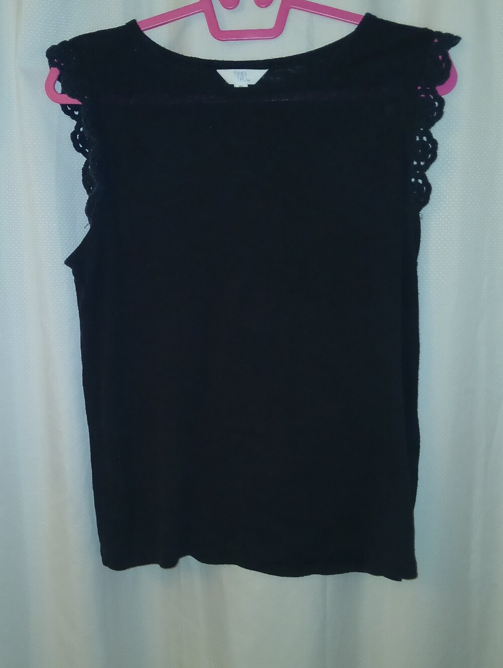 Time and Tru Black Crochet Trim Tank Top/Semi-Sheer Sleeveless Shirt, Size M W